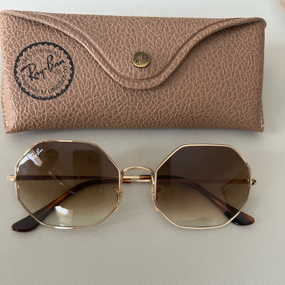 Ray Ban Sunglasses - Octagon 1972 Light Brown Lens, Gold trim - No Scratches